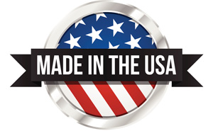 a round silver and red and white logo with a flag and black text
